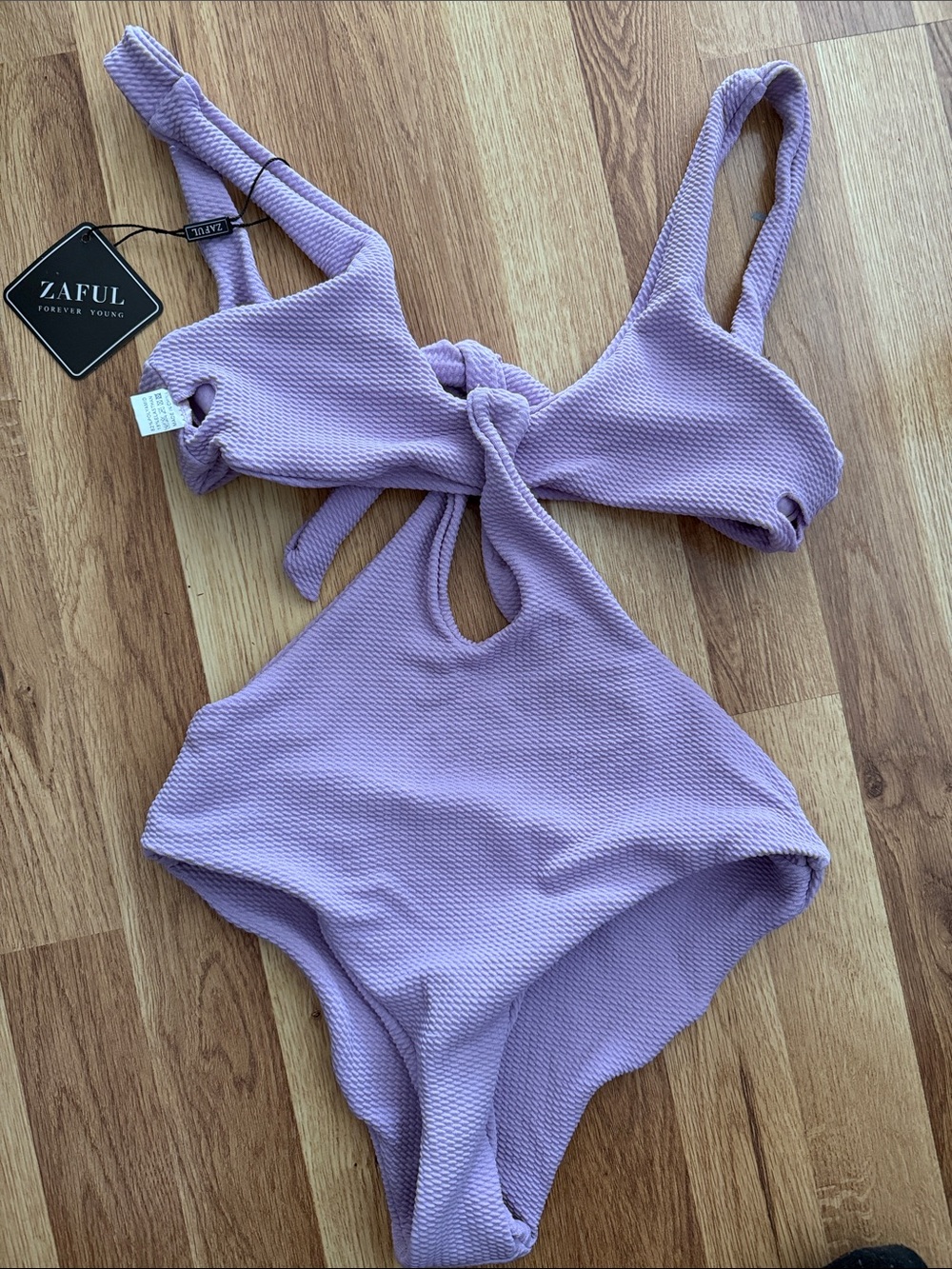 Zaful Pastel Lavender Knotted Cutout One-Piece Swimsuit. Size Small